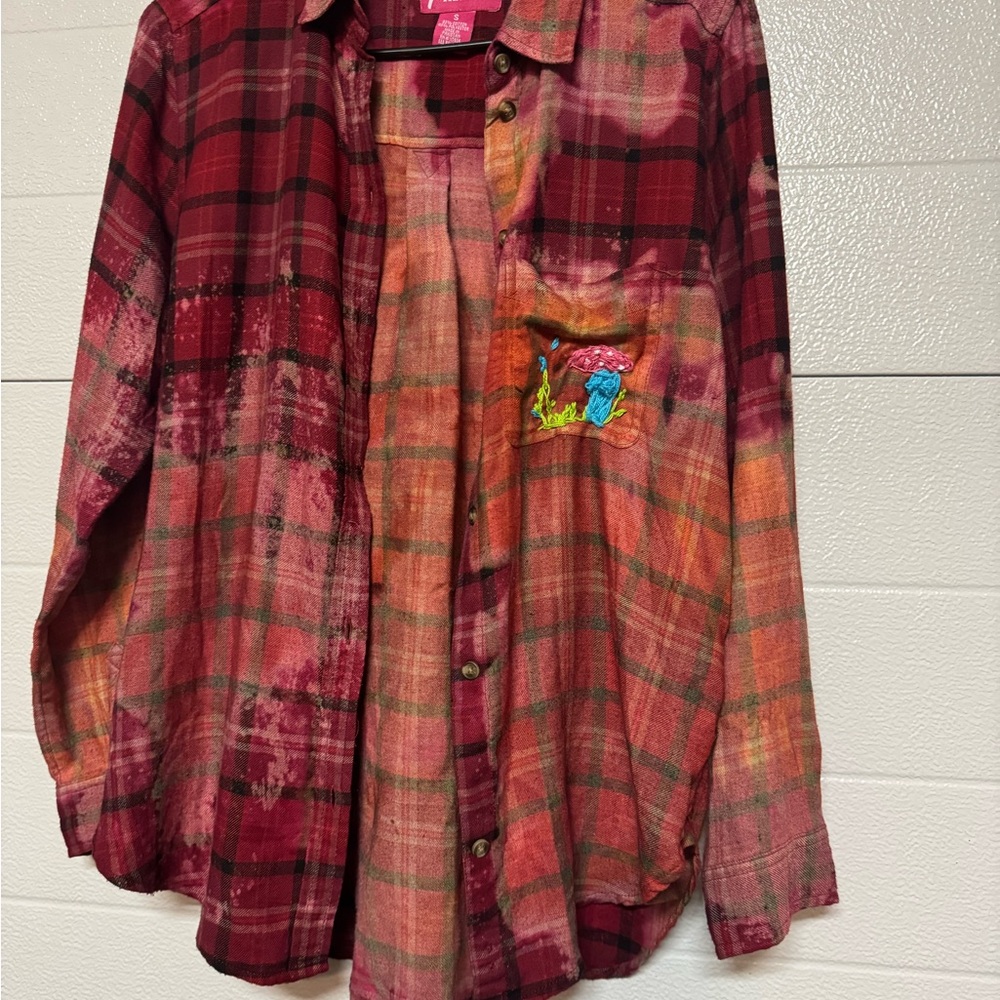 Plaid Button Down Shirt - Red and Pink